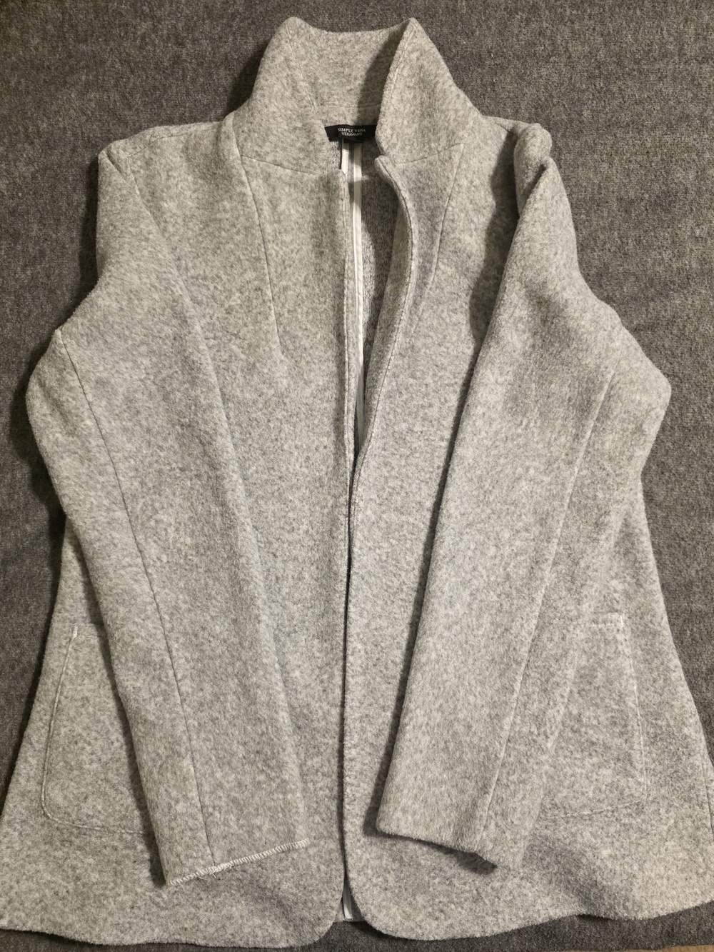 Simply Vera Vera Wang Heather Gray Open Front Fleece Coatigan Jacket